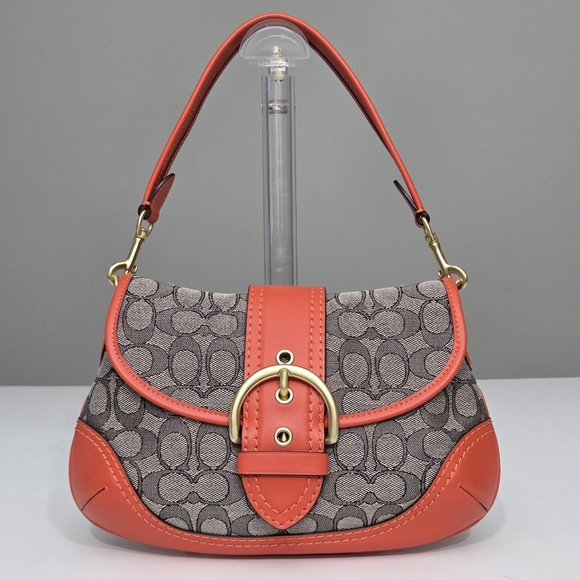 NWT COACH SOHO FLAP BAG IN SIGNATURE JACQUARD SUN ORANGE LEATHER - Picture 1 of 8